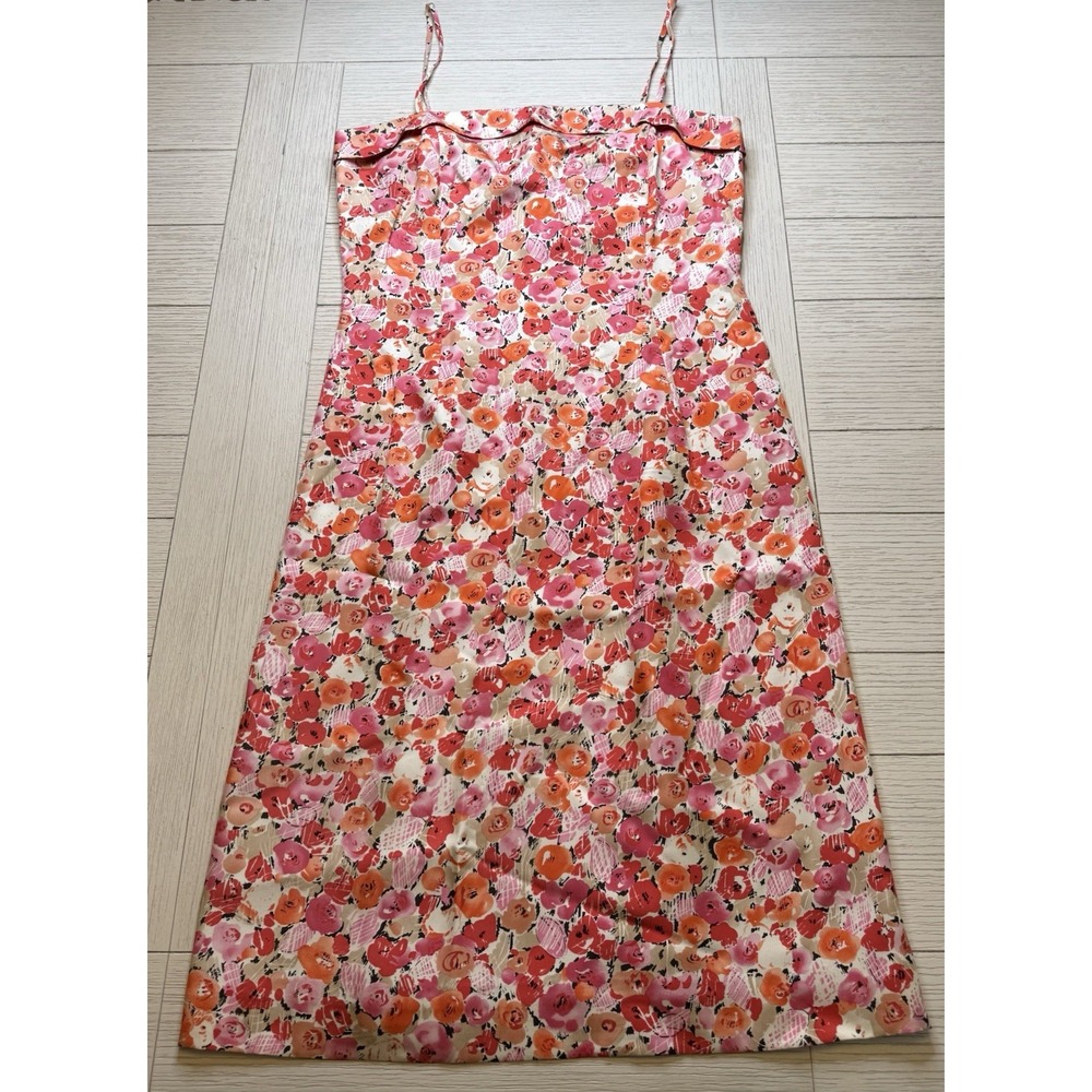 Ann Taylor Vintage Y2K 90s Silk Pink Floral Slip Dress Sz 6 W Ruffle Knee Length